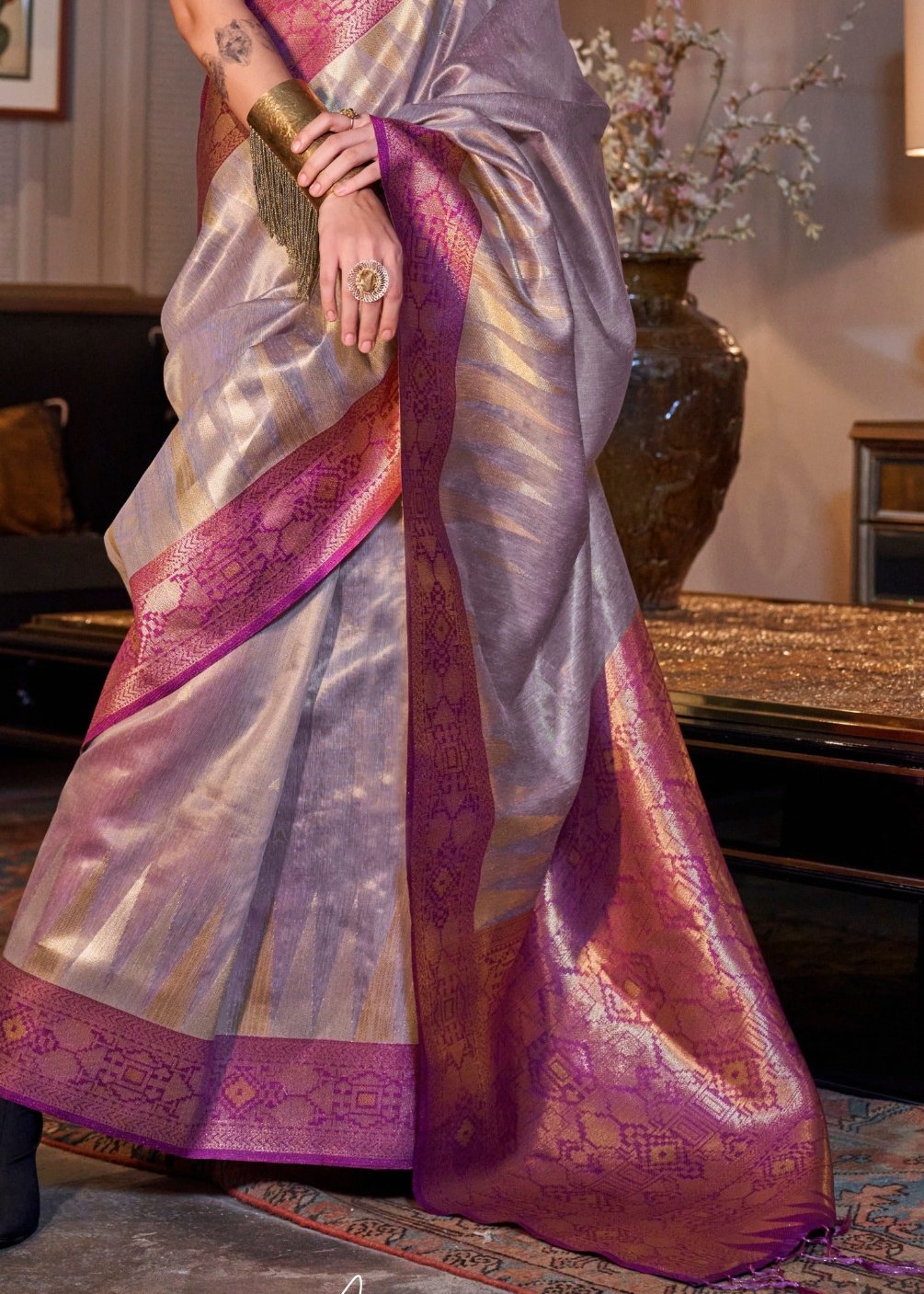 Banarasi Tissue Purple Handloom Saree