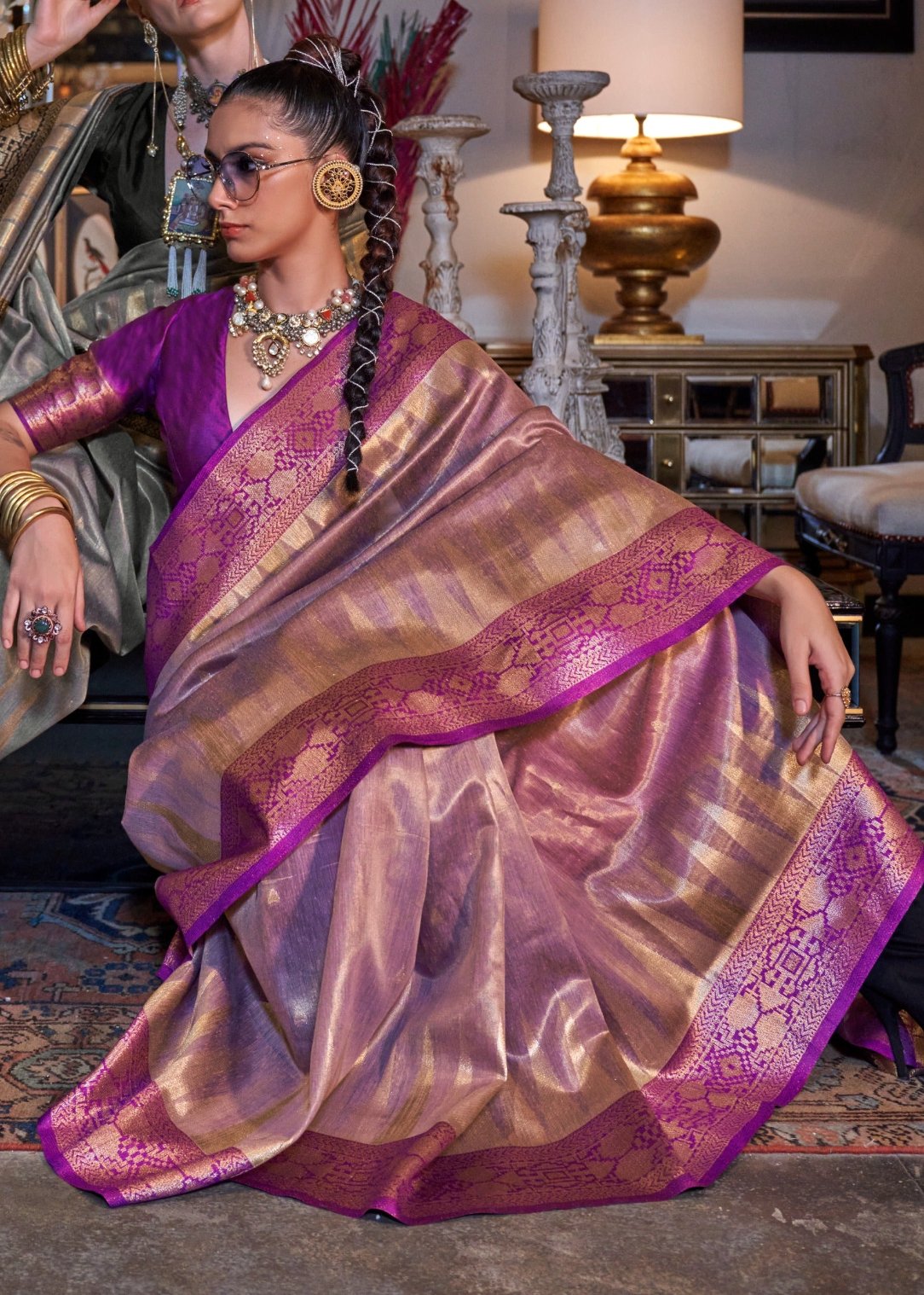 Banarasi Tissue Silk Pink Zari Saree