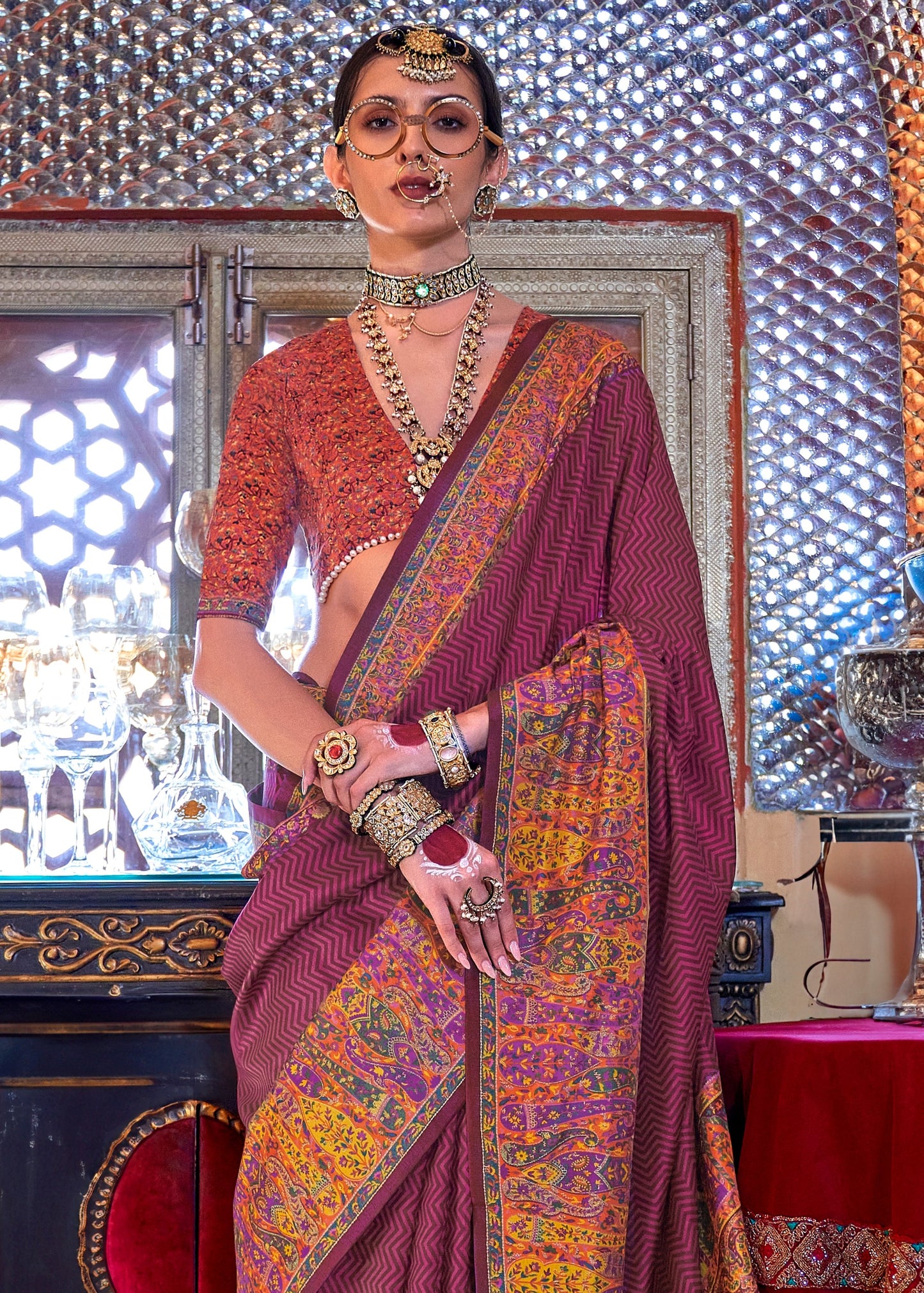 Designer Handwoven Silk Maroon Red Printed Saree