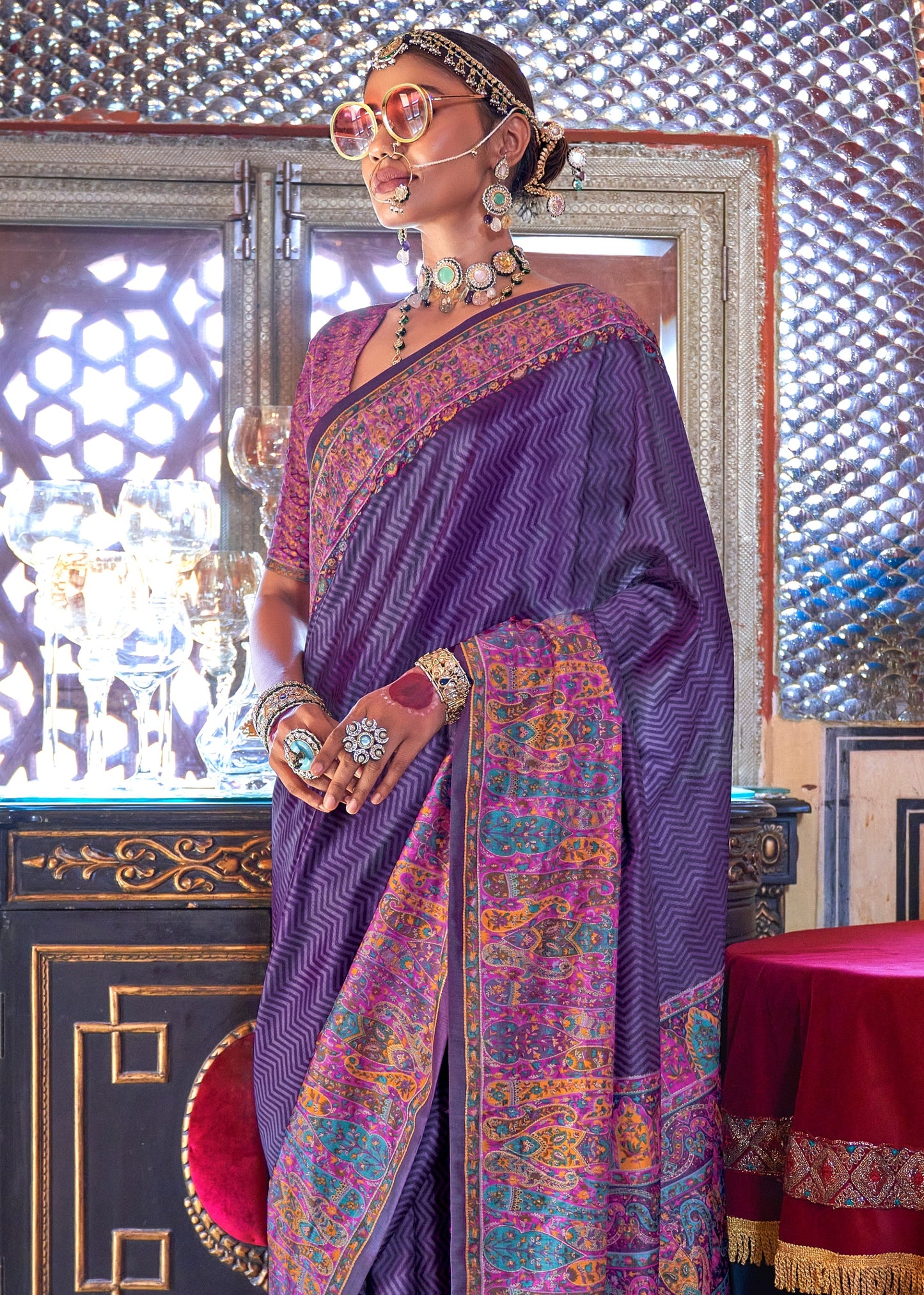 Designer Handwoven Silk Purple Printed Saree