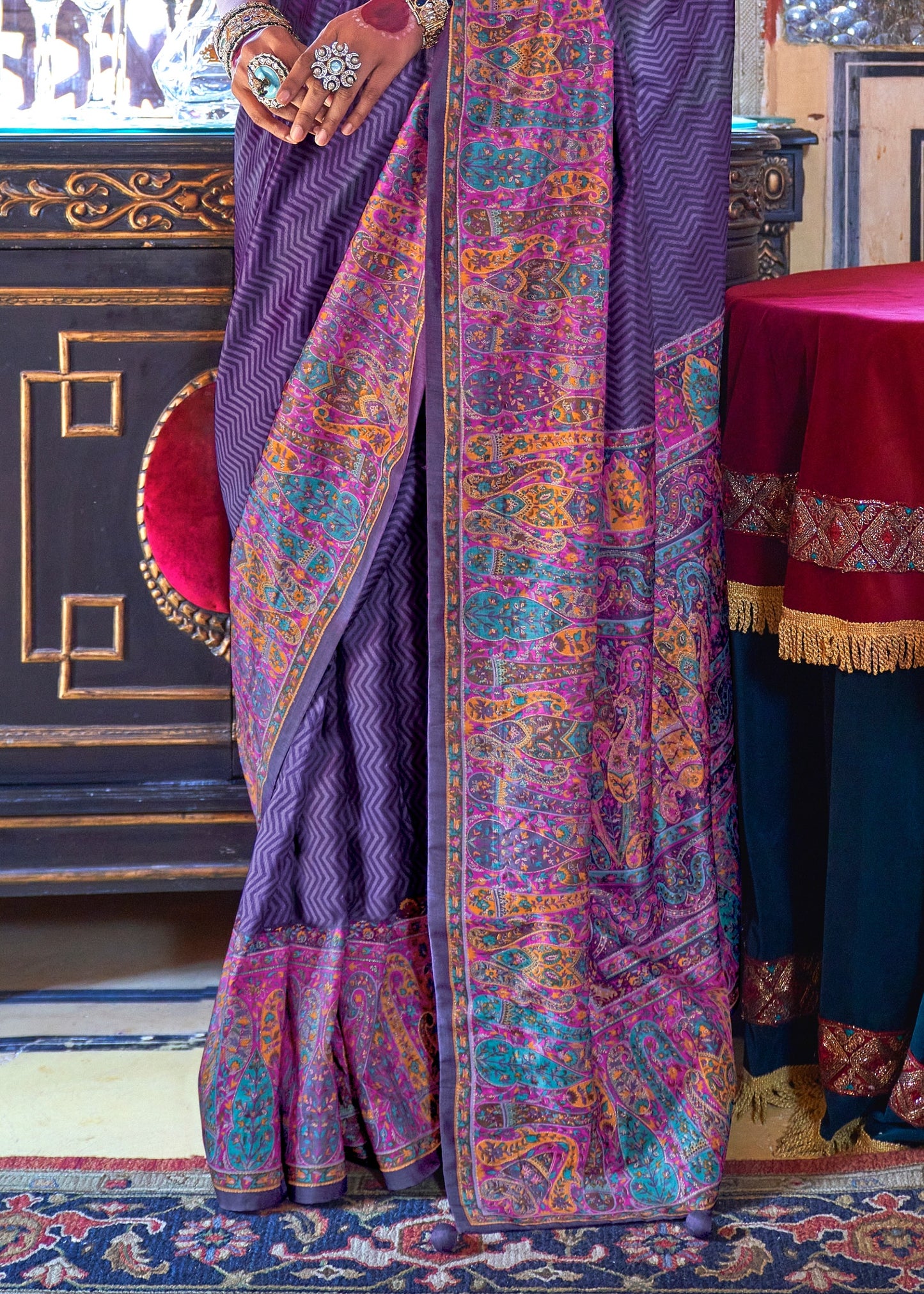 Designer Handwoven Silk Purple Printed Saree