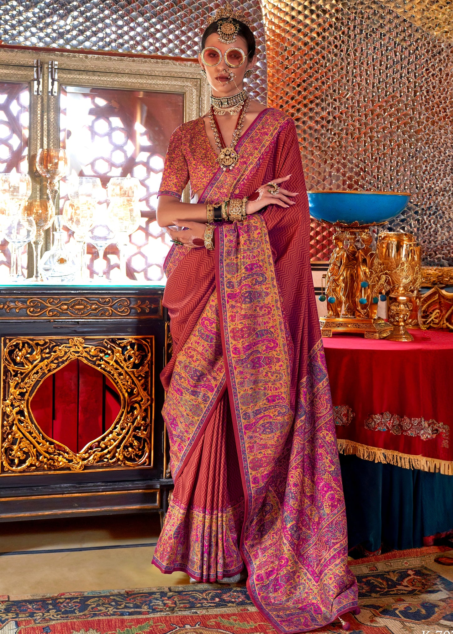 Designer Handwoven Silk Brown Printed Saree