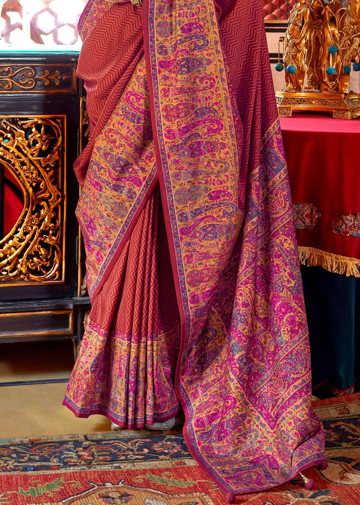 Designer Handwoven Silk Brown Printed Saree