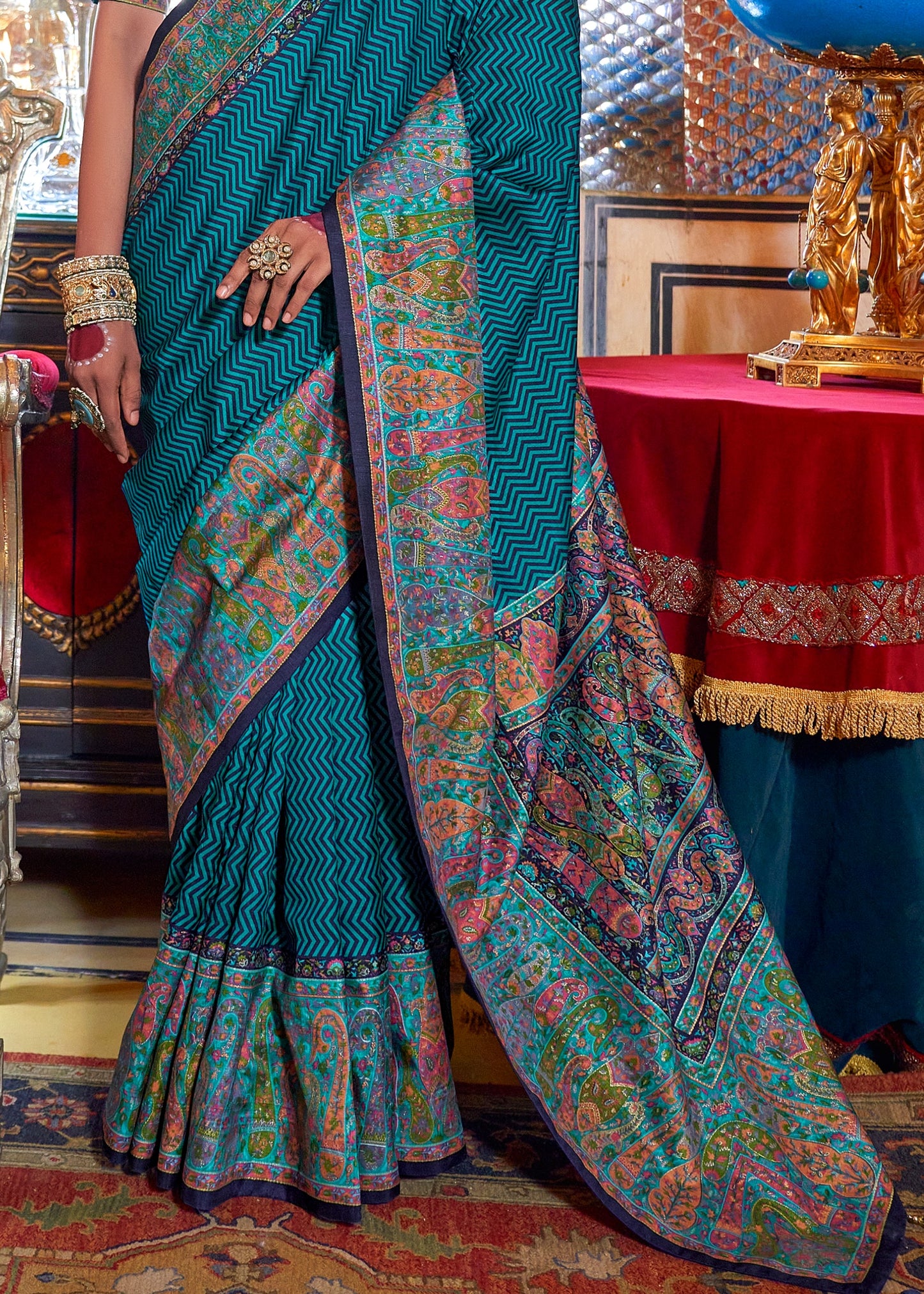 Designer Handwoven Silk Blue Printed Saree