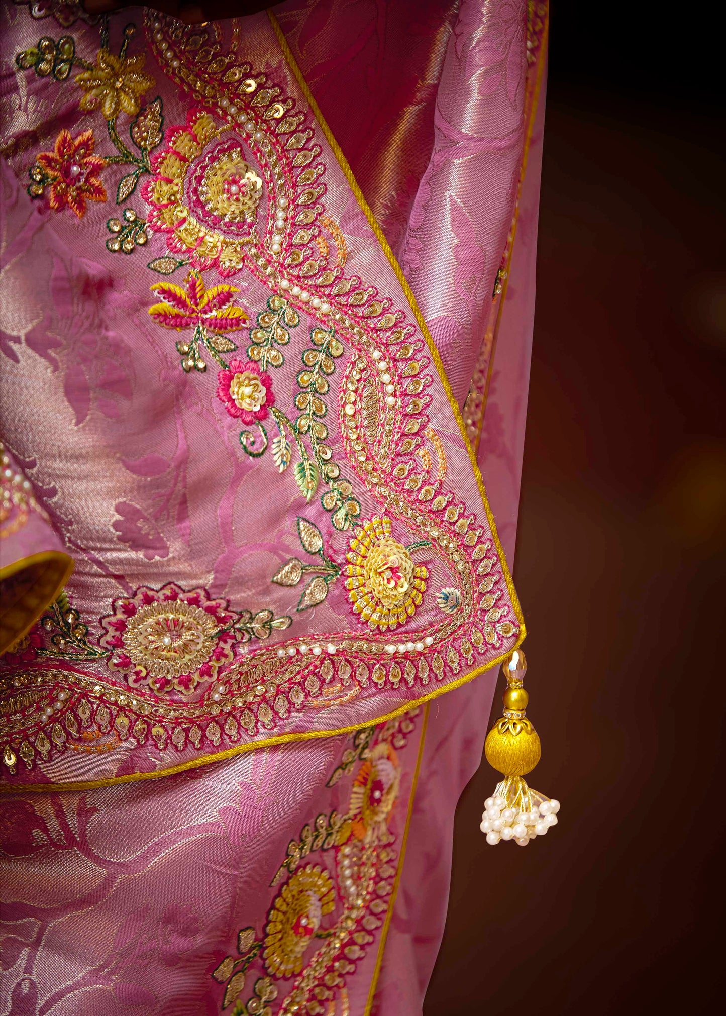 Banarasi Silk Light Pink Handwork Embroidery Saree