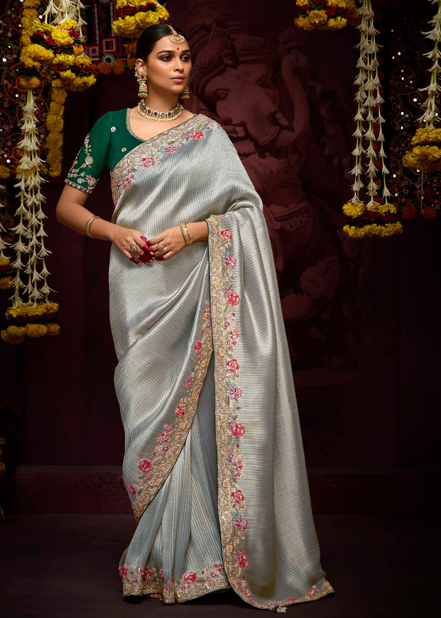 Banarasi Silk Silver Handwork Embroidered Bridal Saree