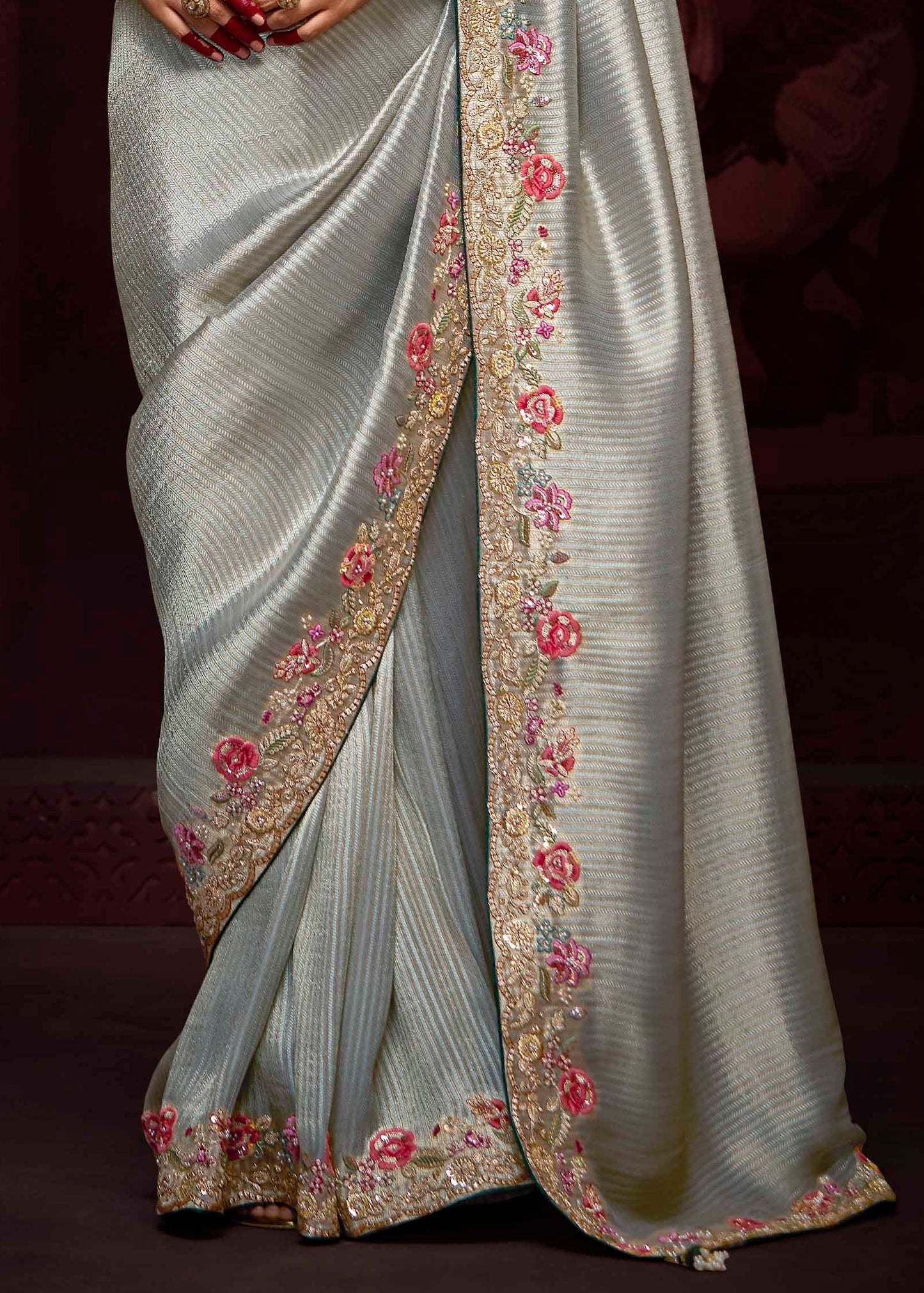 Banarasi Silk Silver Handwork Embroidered Bridal Saree