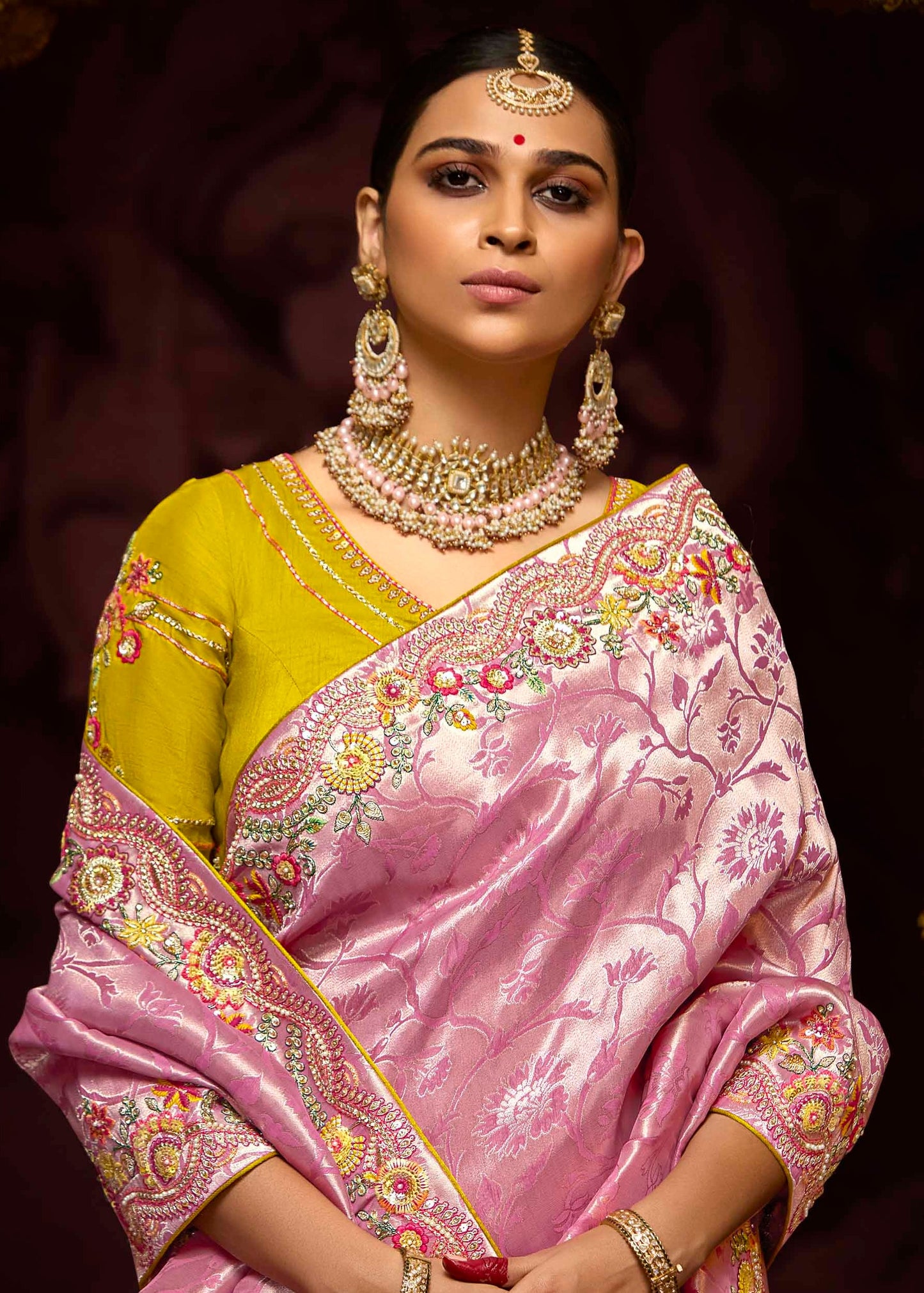 Banarasi Silk Light Pink Handwork Embroidery Saree