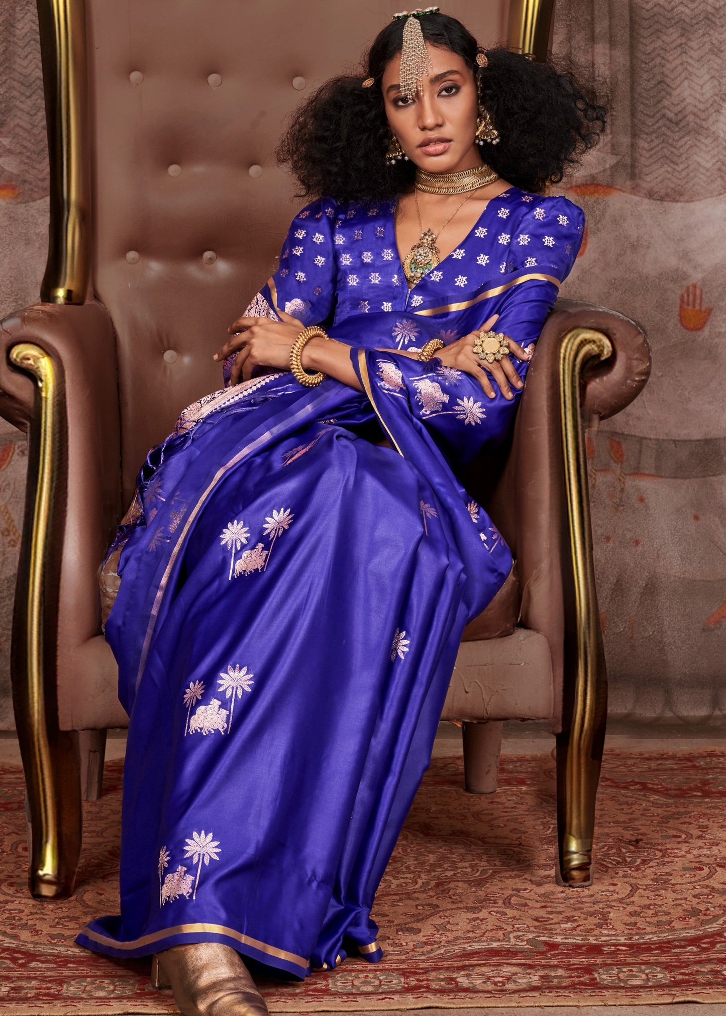 Pure Handloom Banarasi Satin Silk Indigo Blue Saree