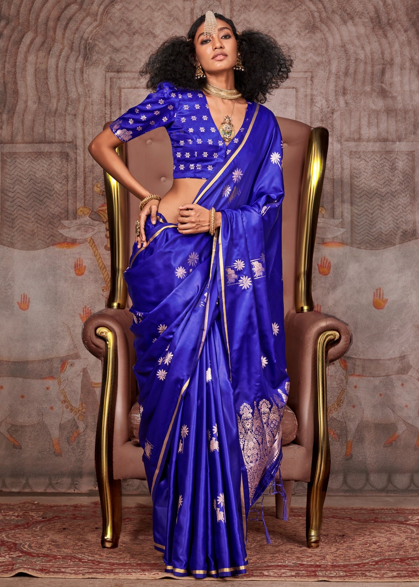 Pure Handloom Banarasi Satin Silk Indigo Blue Saree