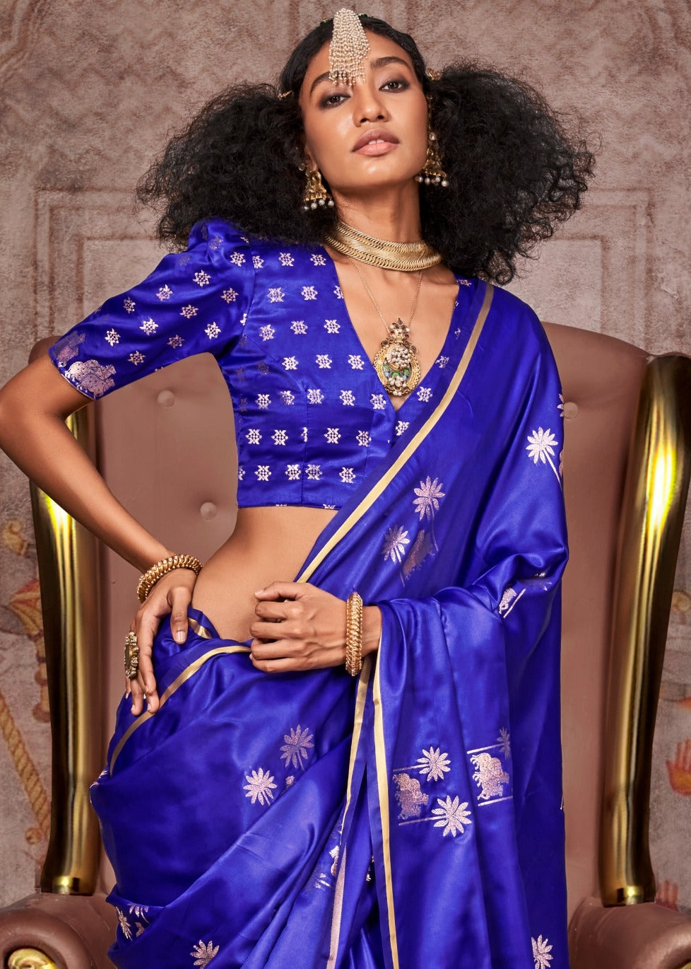 Pure Handloom Banarasi Satin Silk Indigo Blue Saree