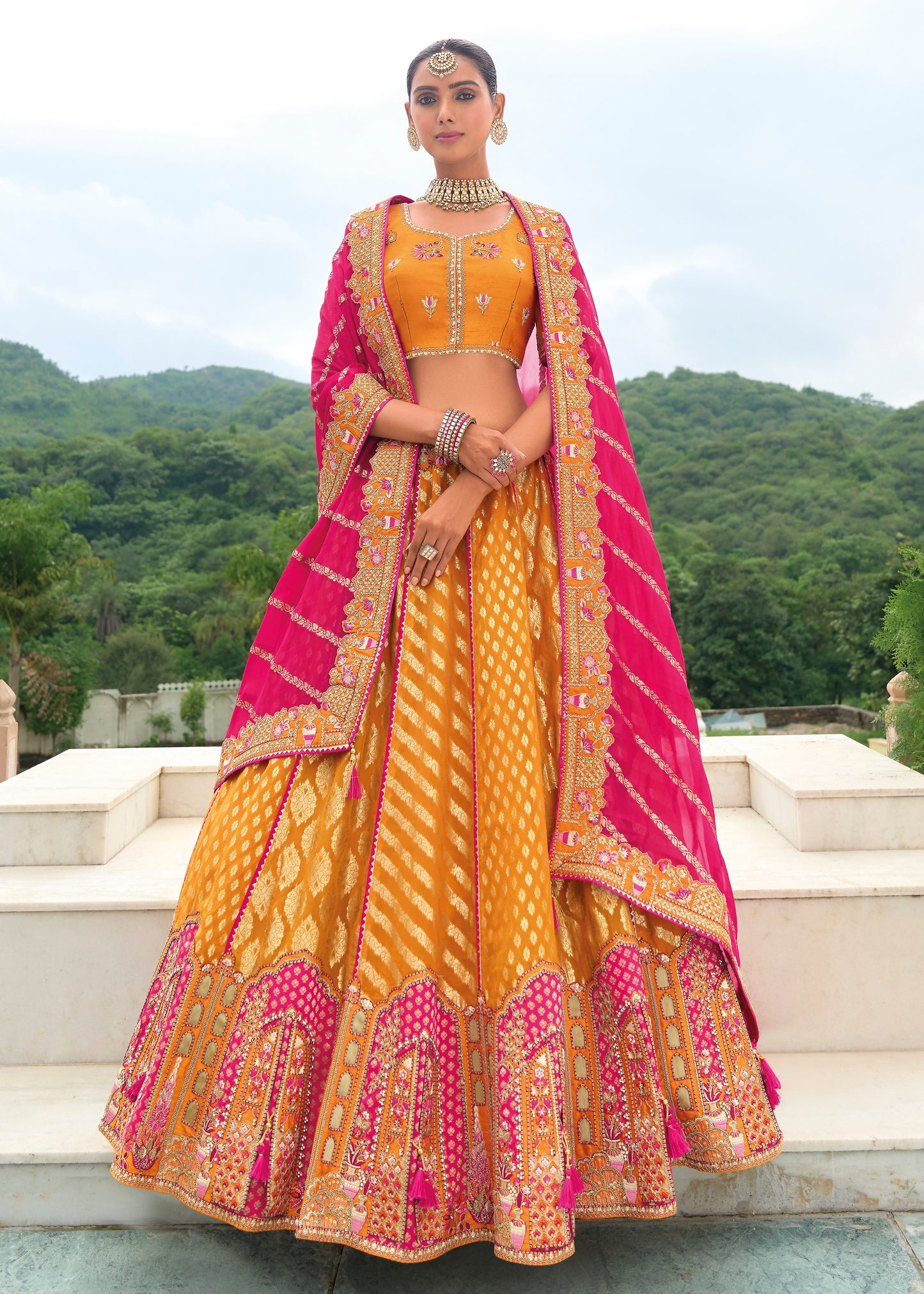 Yellow Banarasi Silk Lehenga Choli