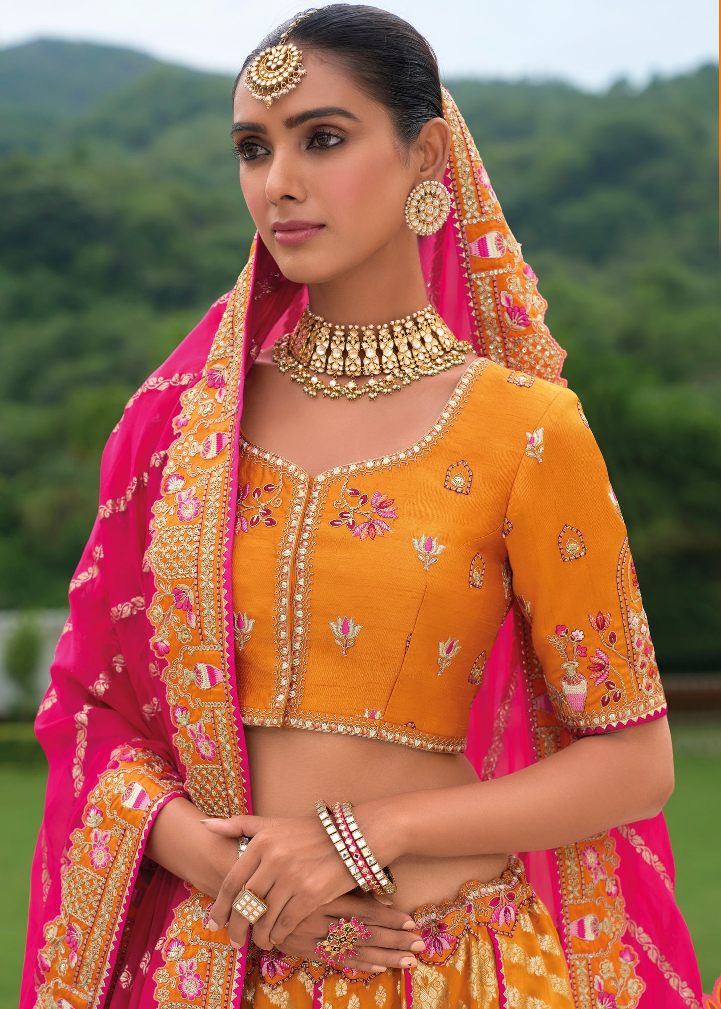 Yellow Banarasi Silk Lehenga Choli