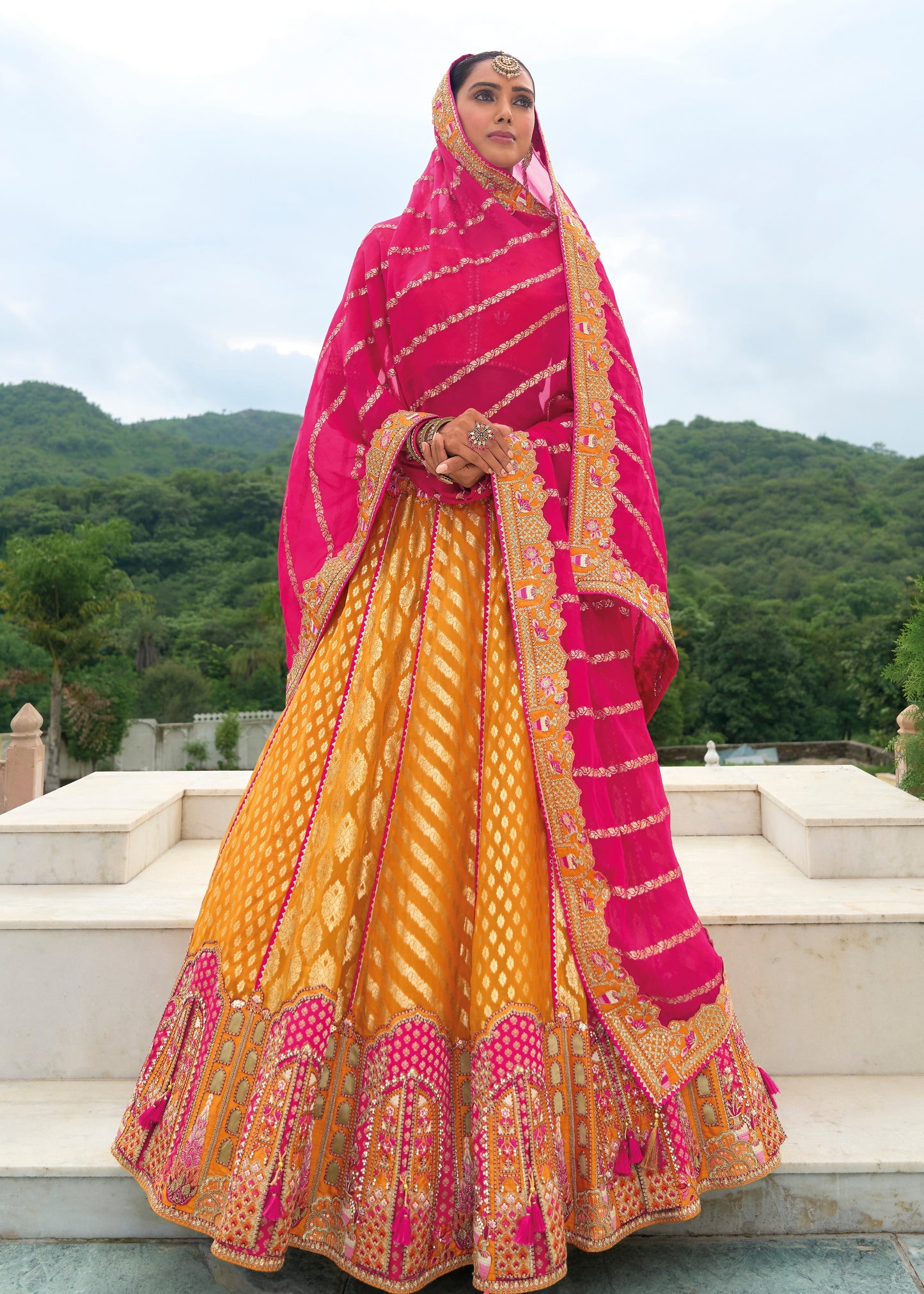 Yellow Banarasi Silk Lehenga Choli