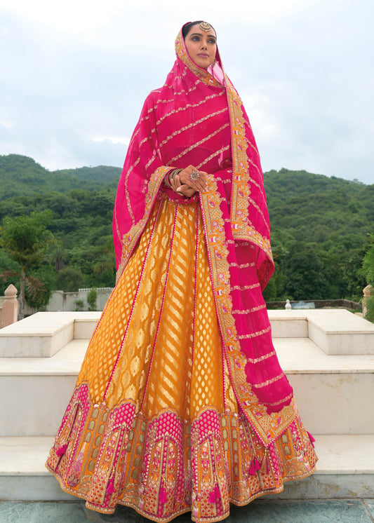 Yellow Banarasi Silk Lehenga Choli