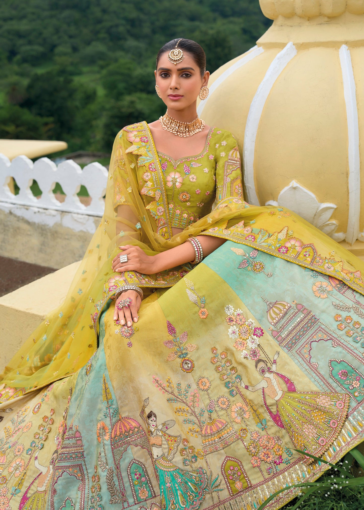 Green Multicolor Banarasi Silk Lehenga Choli