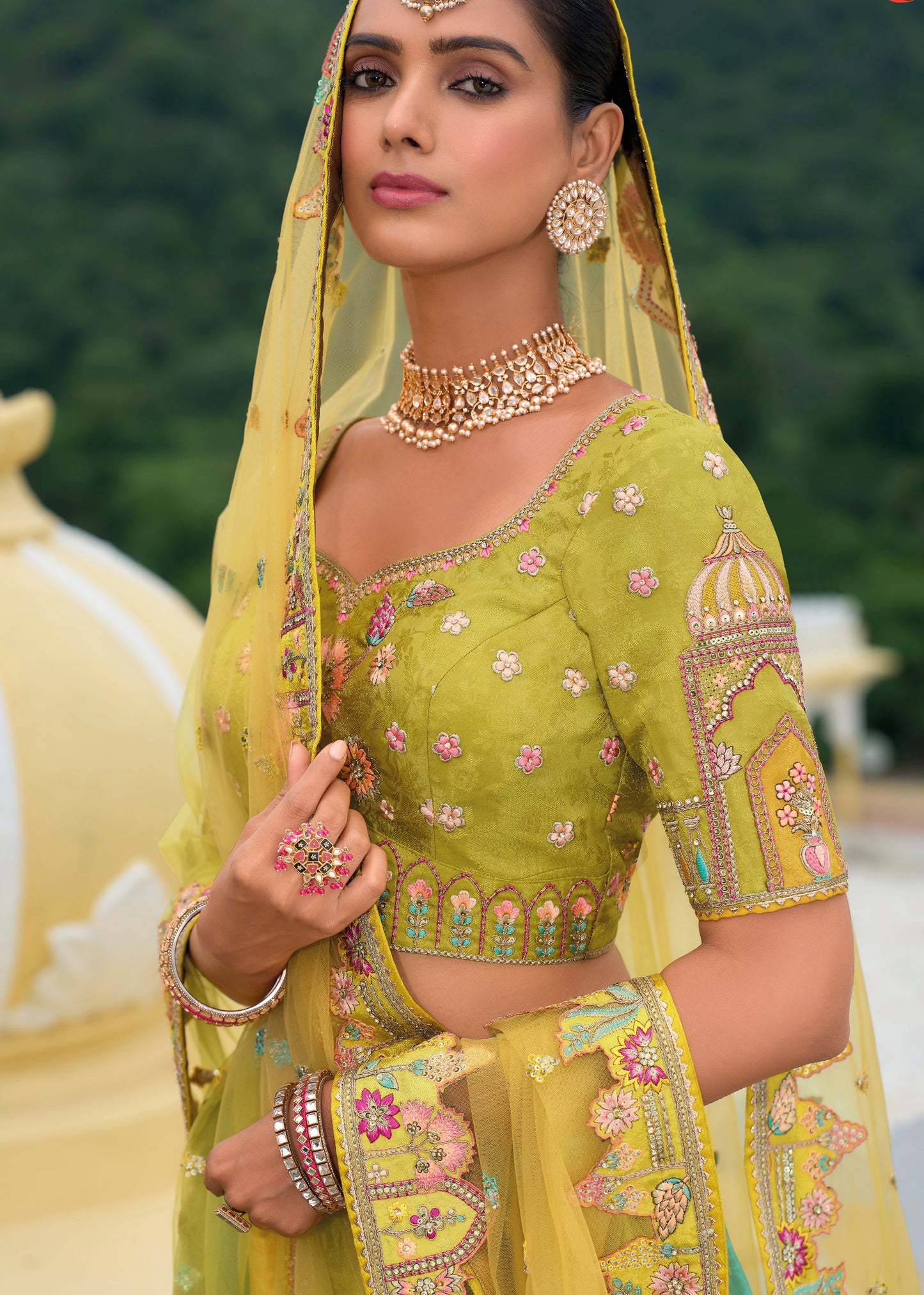 Green Multicolor Banarasi Silk Lehenga Choli