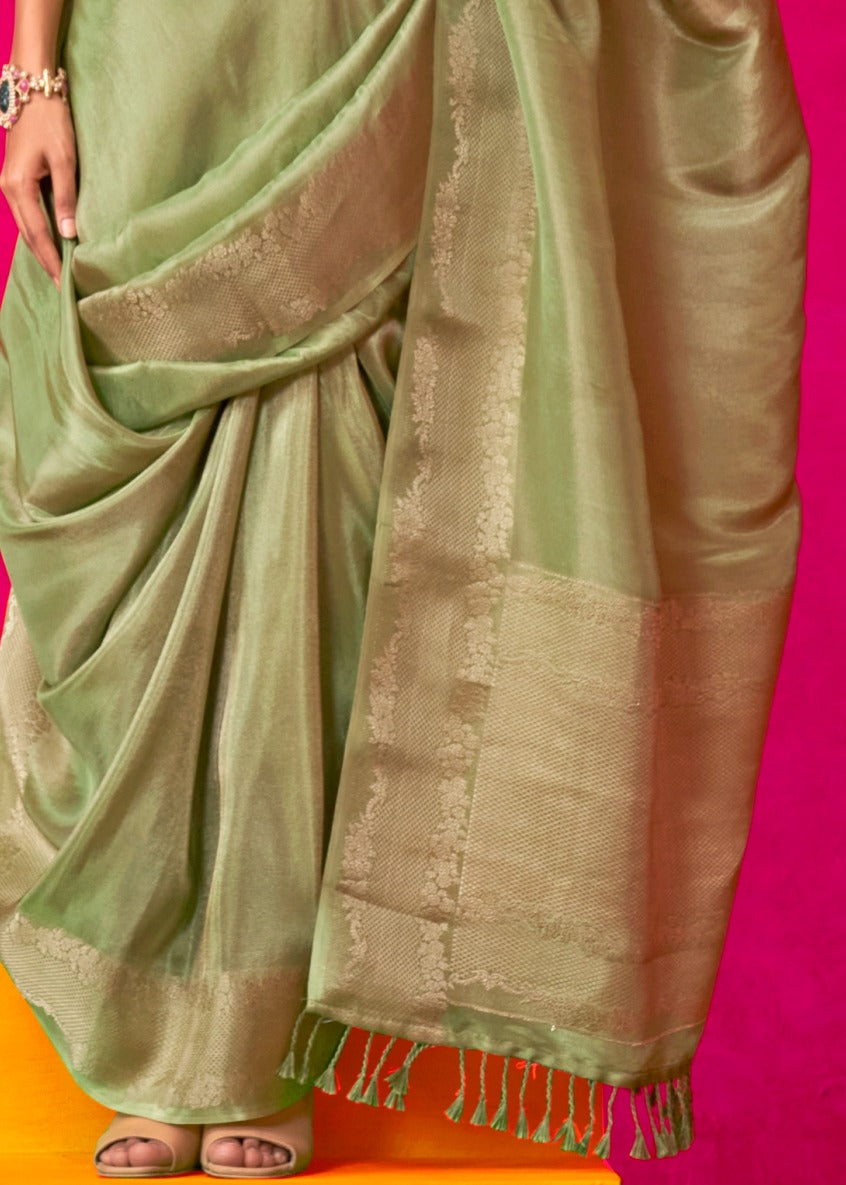 Green Banarasi Viscose Tissue Silk Handloom Saree