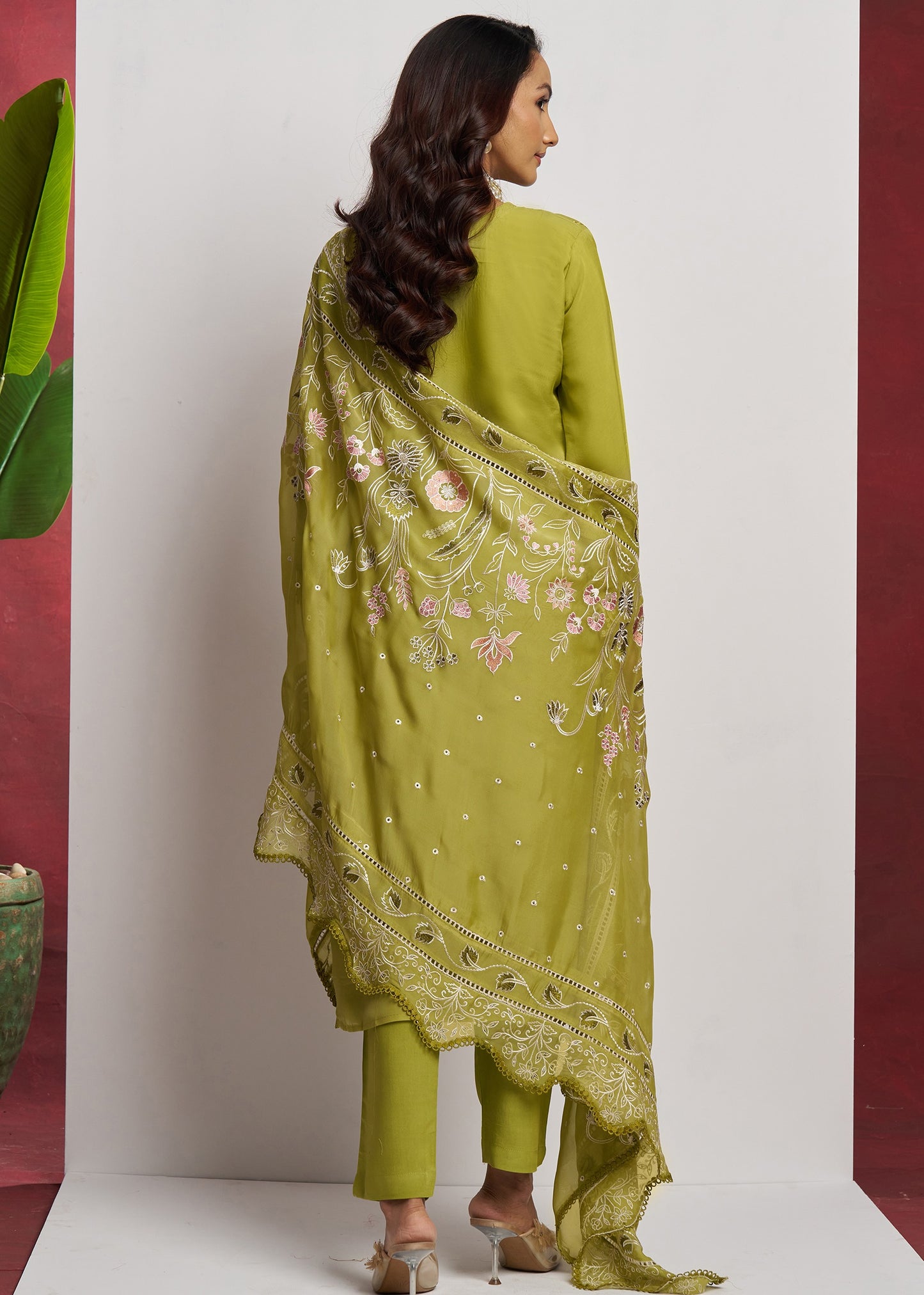 Pure Organza Green Unstitched Salwar Suit Set