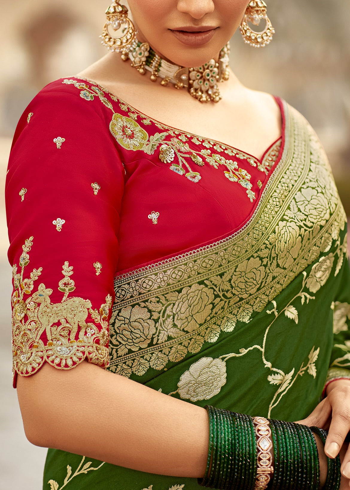 Banarasi Silk Bottle Green Bridal Saree