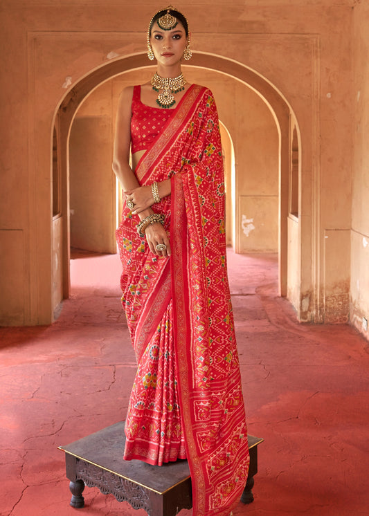 Traditional Design Crimson Red Patola Silk Saree