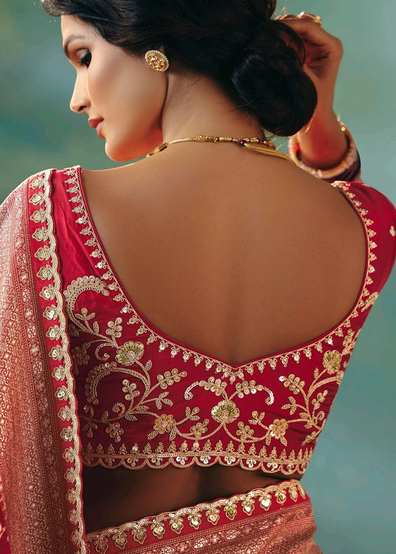 Red Dola Banarasi Silk Bridal Saree & Embroidered Blouse