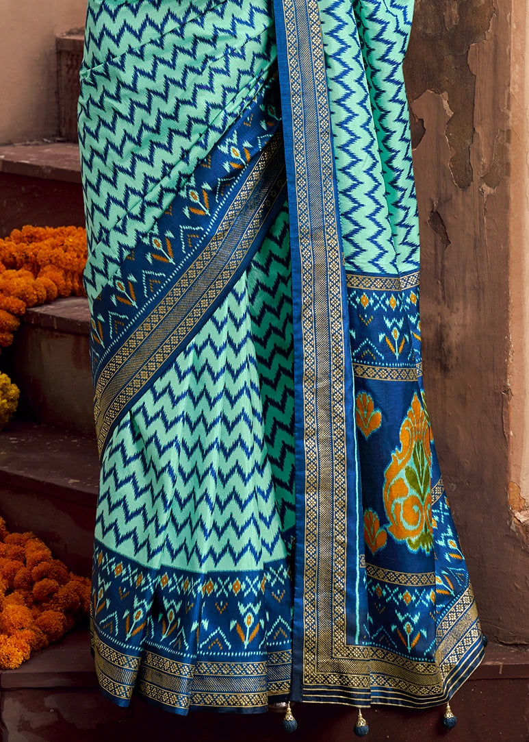 Two Tone Light & Dark Blue Patola Silk Saree