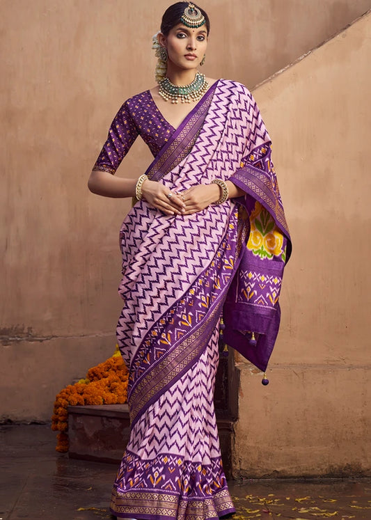 Two Tone Light & Dark Purple Patola Silk Saree