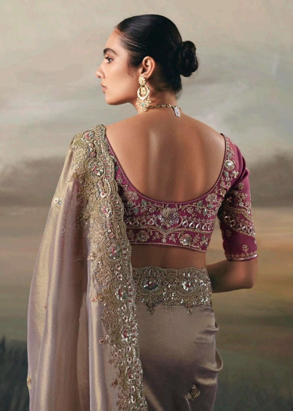 Silver Tissue Silk Embroidered Bridal Saree & Pink Blouse