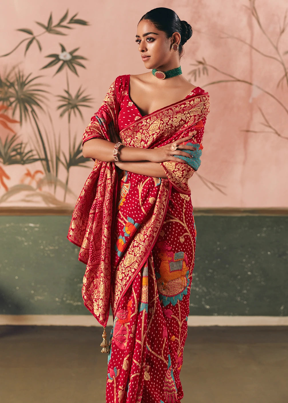 Pure Khaddi Georgette Red Bridal Bandhani Saree