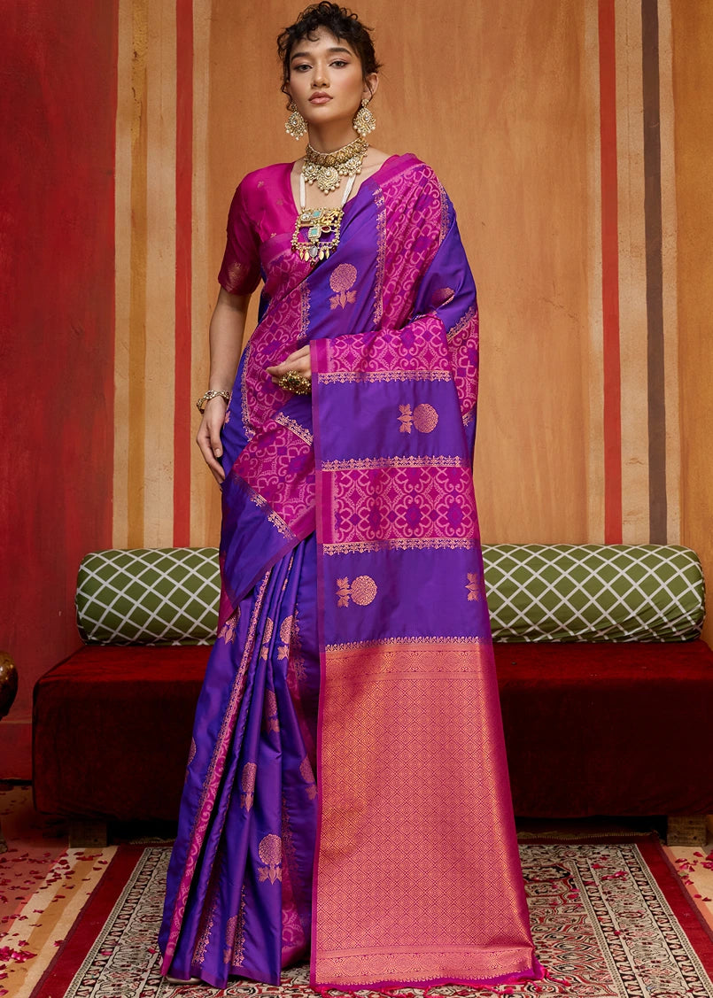 Pink and Purple Banarasi Patola Handloom Silk Saree