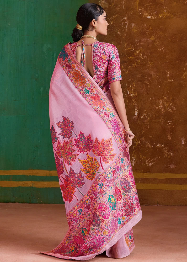 Pastel Pink Pure Handloom Kashmiri Silk Saree