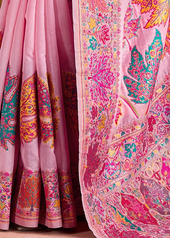 Pastel Pink Pure Handloom Kashmiri Silk Saree