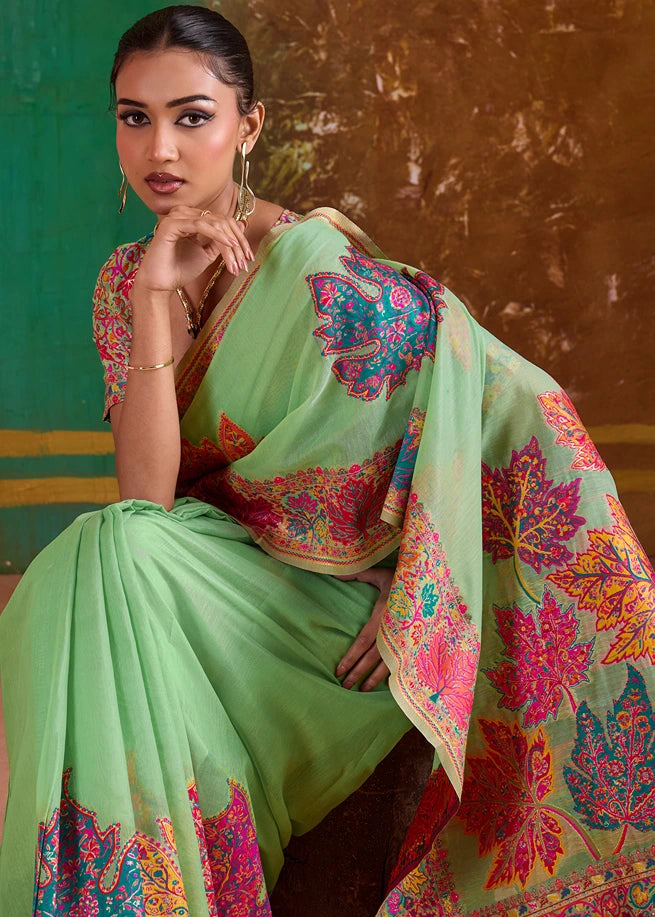 Mint Green Pure Handloom Kashmiri Silk Saree
