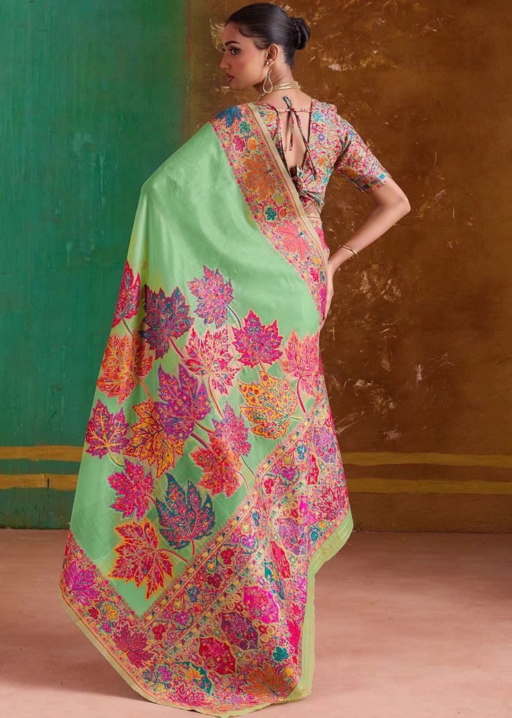 Mint Green Pure Handloom Kashmiri Silk Saree
