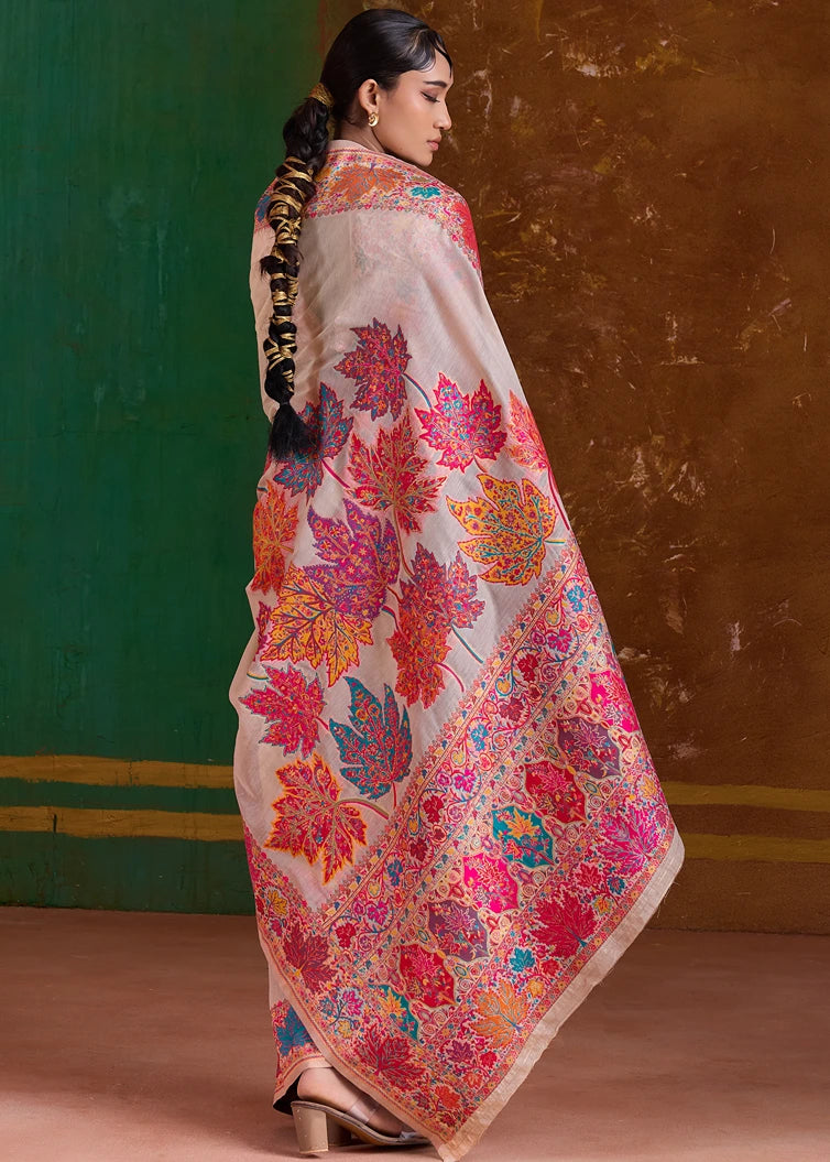 Off White Pure Handloom Kashmiri Silk Saree