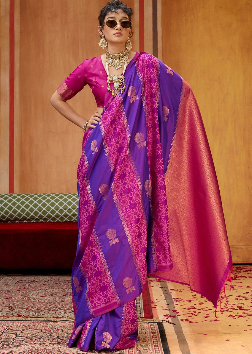 Pink and Purple Banarasi Patola Handloom Silk Saree