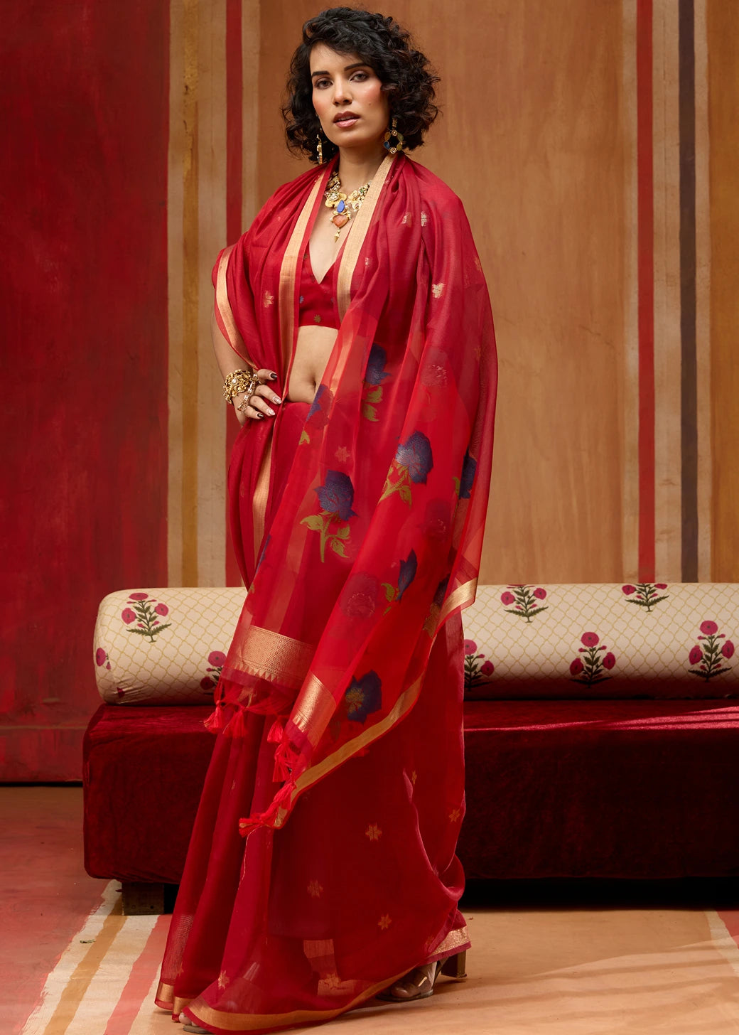 Red Pure Cotton Silk Handloom Saree