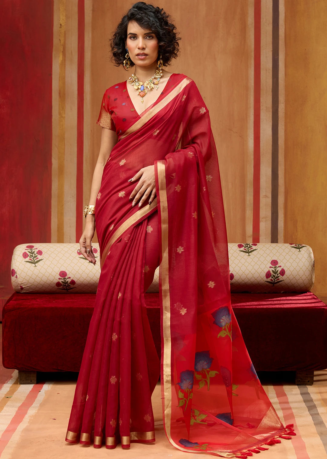 Red Pure Cotton Silk Handloom Saree