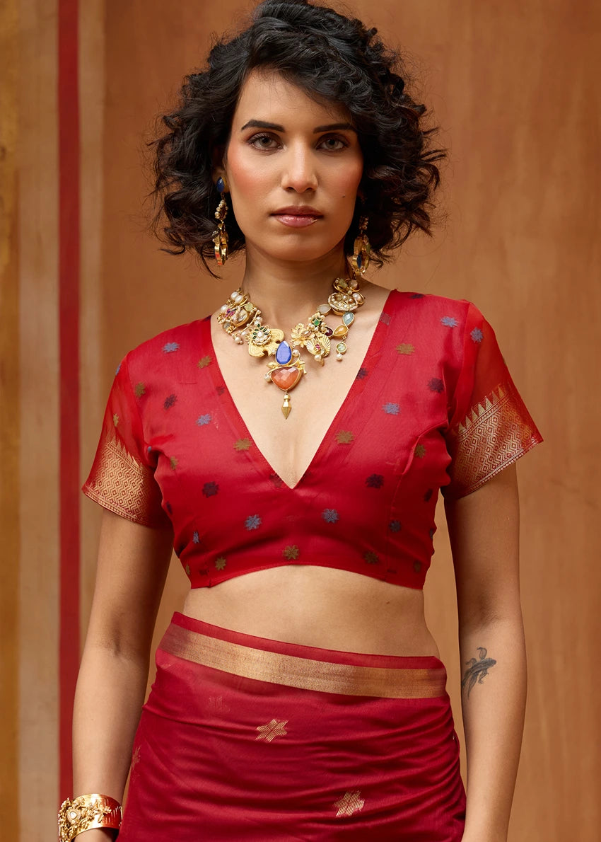 Red Pure Cotton Silk Handloom Saree