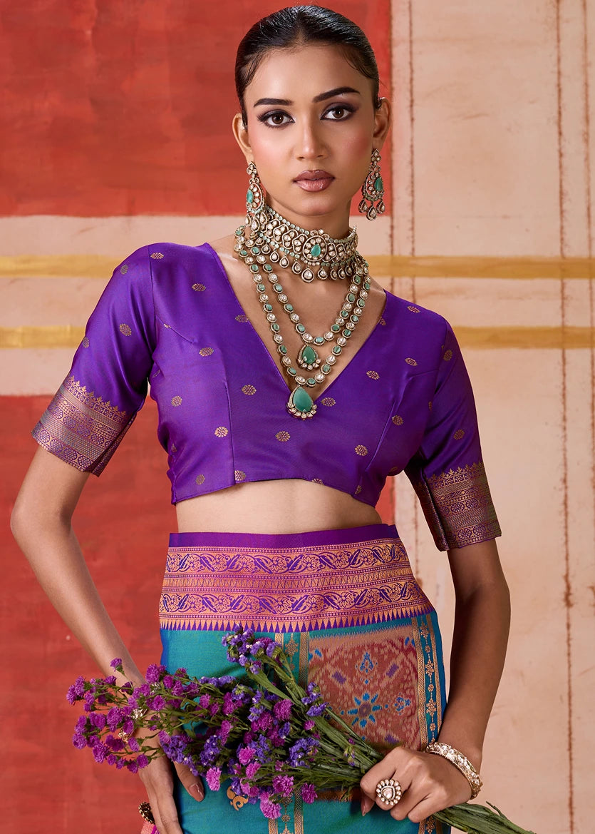 Pochampally Patola Silk Teal Blue Ikkat Saree