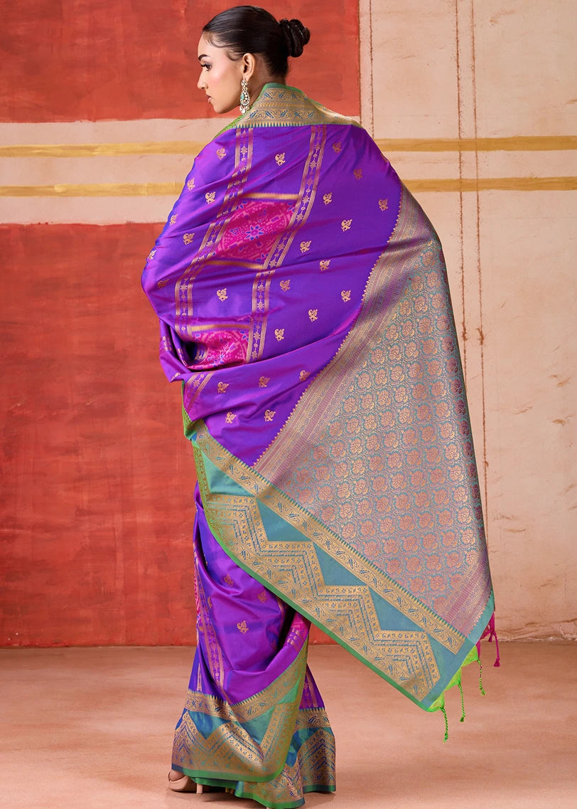 Pochampally Patola Silk Violet Purple Ikkat Saree