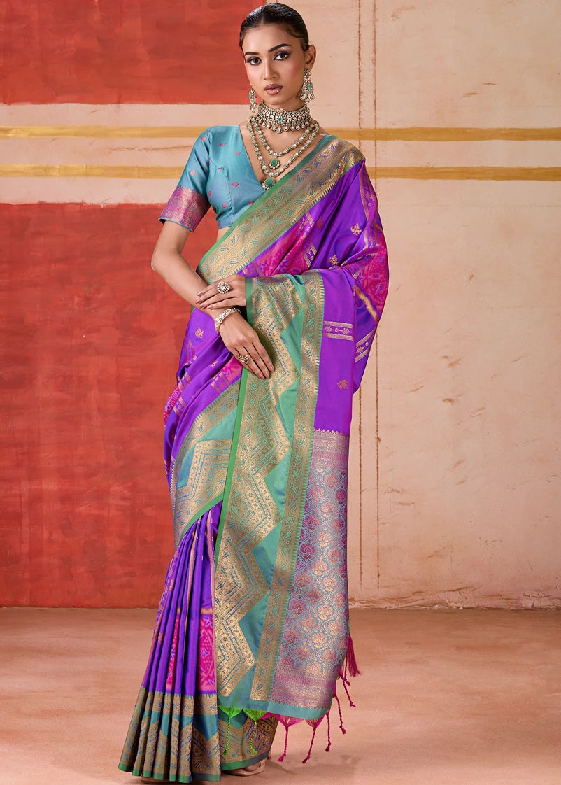 Pochampally Patola Silk Violet Purple Ikkat Saree