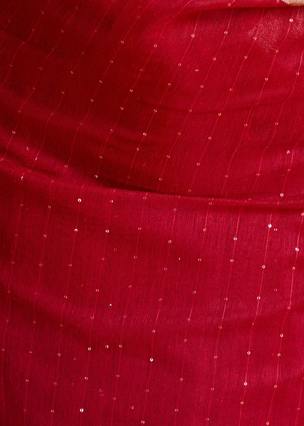 Red and Golden Muga Silk Handloom Weaving Saree