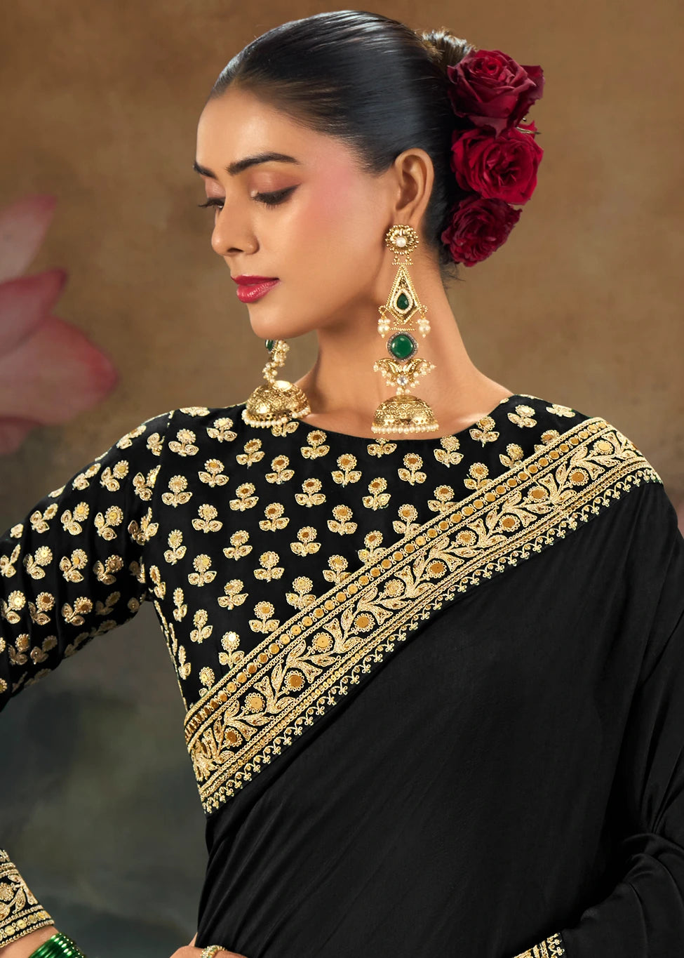 Pure Muga Silk Black & Golden Embroidered Bridal Saree