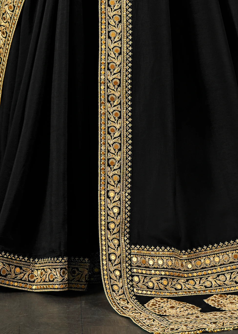 Pure Muga Silk Black & Golden Embroidered Bridal Saree