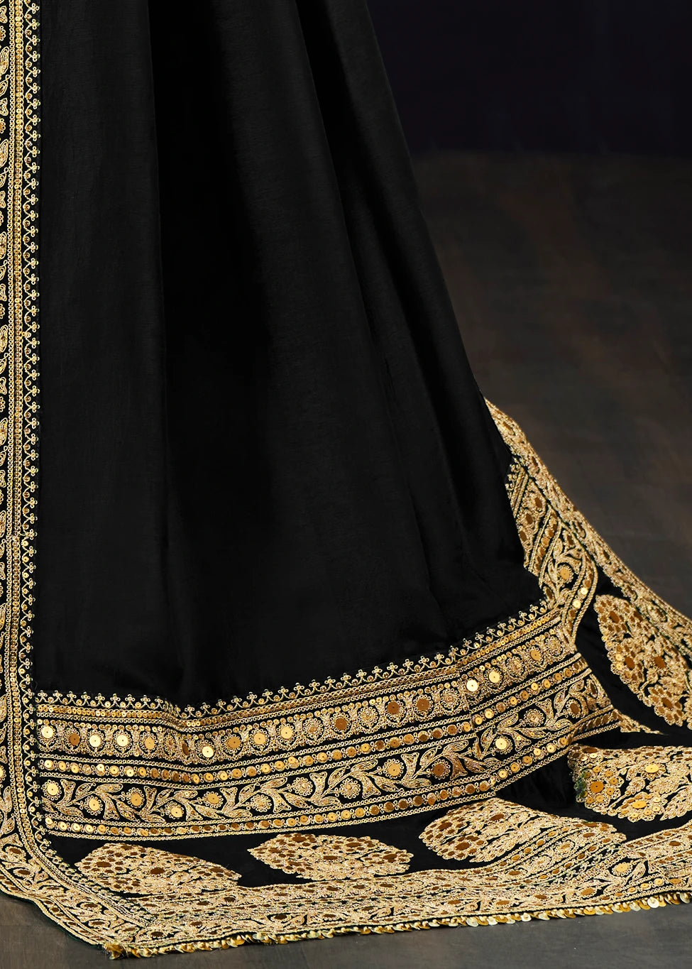 Pure Muga Silk Black & Golden Embroidered Bridal Saree