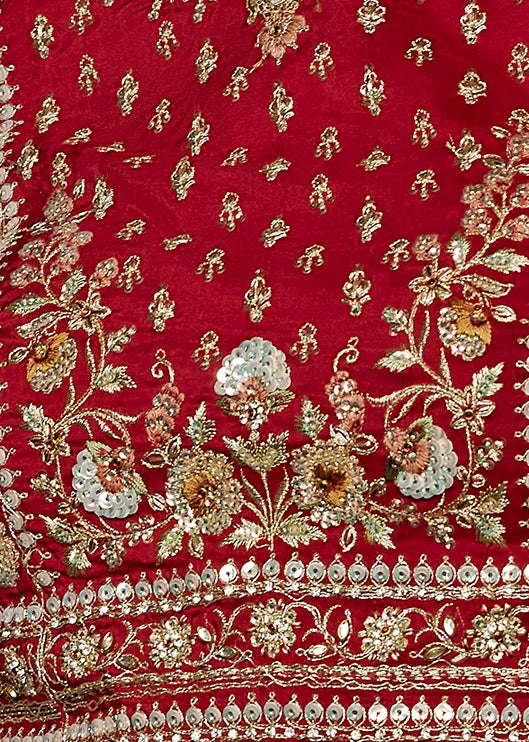 Designer Haldi Yellow Organza Tissue Silk Embroidered Saree with Red Blouse