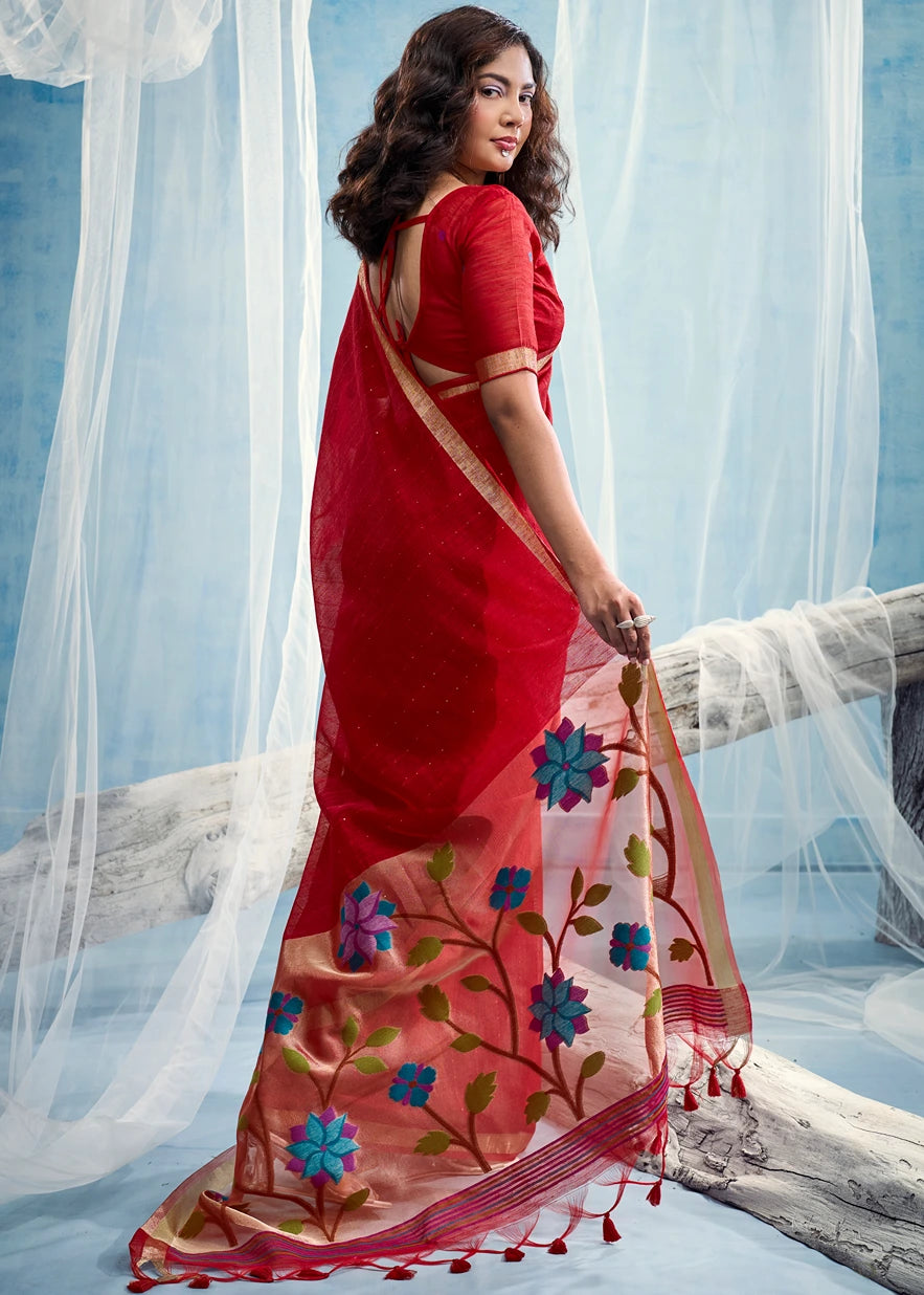 Pure Muga Silk Red & Golden Handloom Paithani Saree