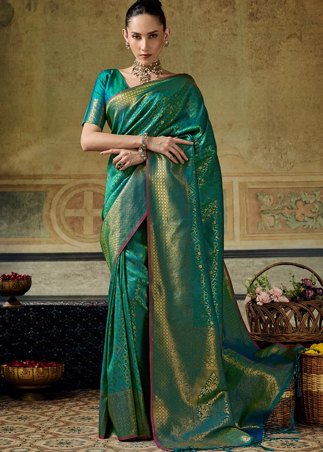 Handloom Silk Green Kanjivaram Saree